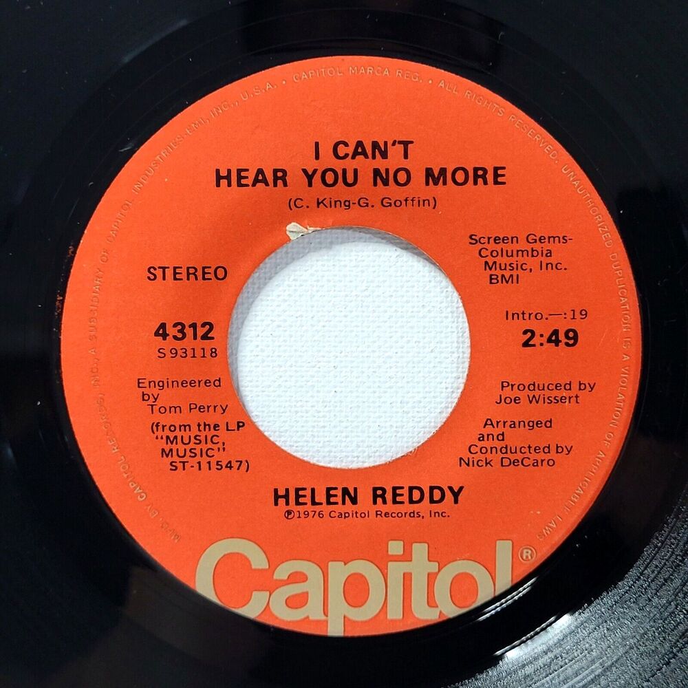 Helen Reddy ‎45 I Can't Hear You No More / Music Is My Life on Capitol M- Rock